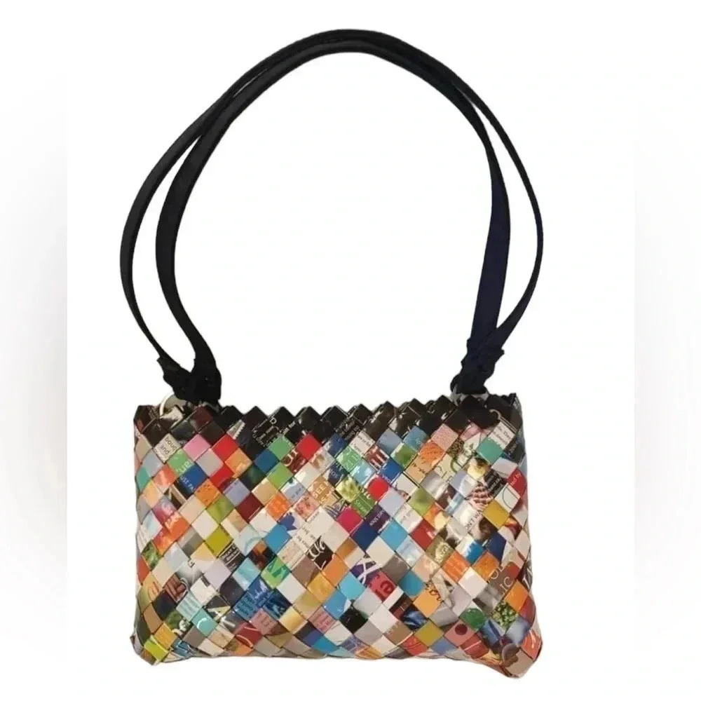 Recycled Magazine Weave Wrapper Purse